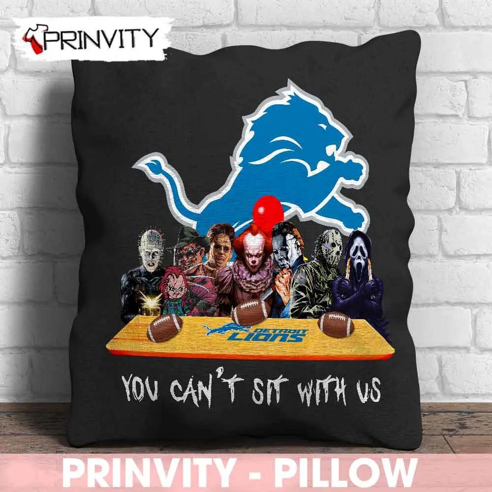 Detroit Lions Horror Movies Halloween Pillow, You Can't Sit With Us, Gift For Halloween, National Football League, Size 14”x14”, 16”x16”, 18”x18”, 20”x20” - Prinvity