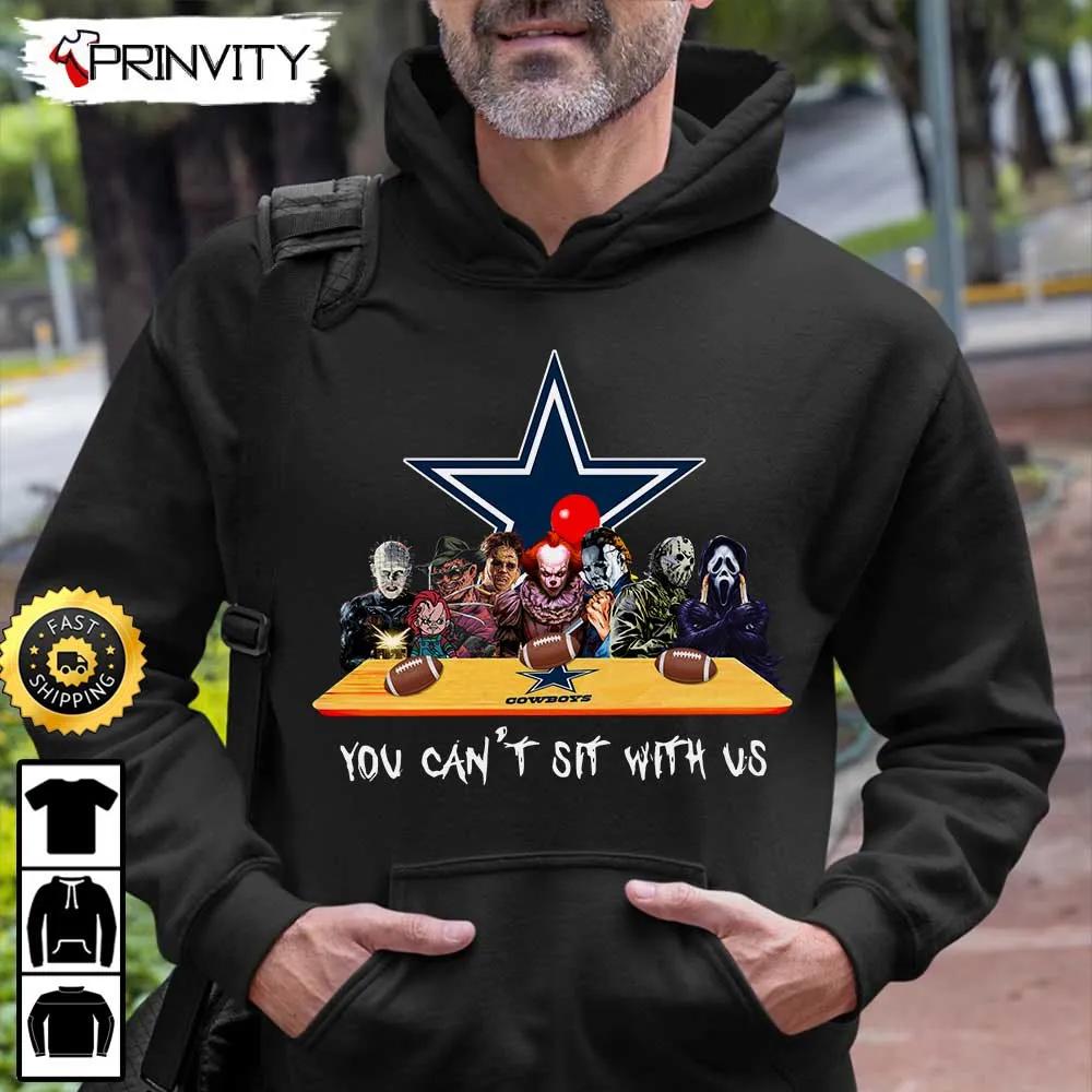 Dallas Cowboys Horror Movies Halloween Sweatshirt, You Can't Sit With Us, Gift For Halloween, National Football League, Unisex Hoodie, T-Shirt, Long Sleeve - Prinvity