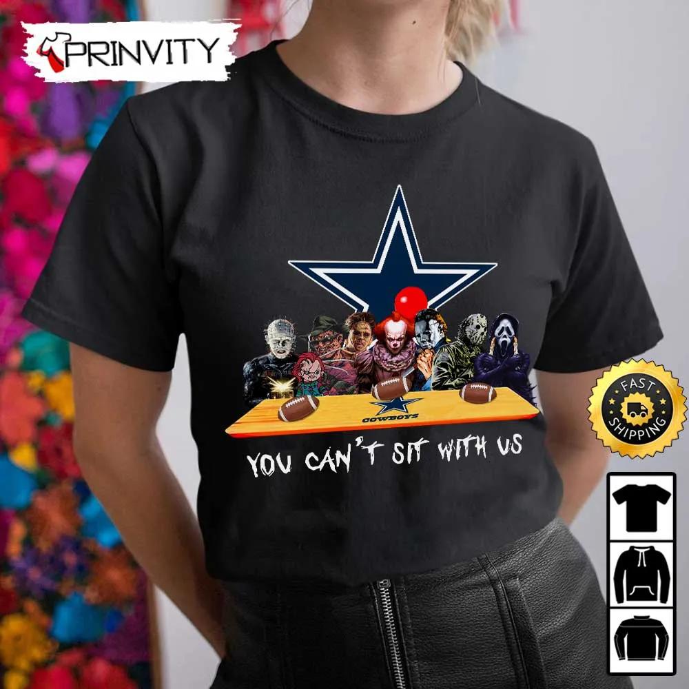 Dallas Cowboys Horror Movies Halloween Sweatshirt, You Can't Sit With Us, Gift For Halloween, National Football League, Unisex Hoodie, T-Shirt, Long Sleeve - Prinvity