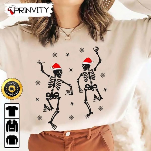 Dancing Skeletons Christmas Sweatshirt, Merry Christmas, Gifts For Christmas, Happy Holiday, Santa Claus, Unisex Hoodie, T-Shirt, Long Sleeve, Tank Top – Prinvity