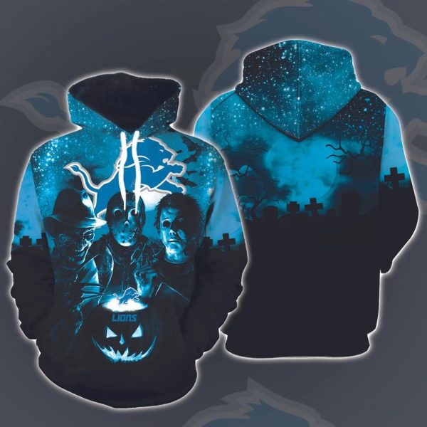 Detroit Lions Horror Movies Halloween 3D Hoodie All Over Printed, National Football League, Michael Myers, Jason Voorhees, Freddy Krueger, Gift For Halloween – Prinvity