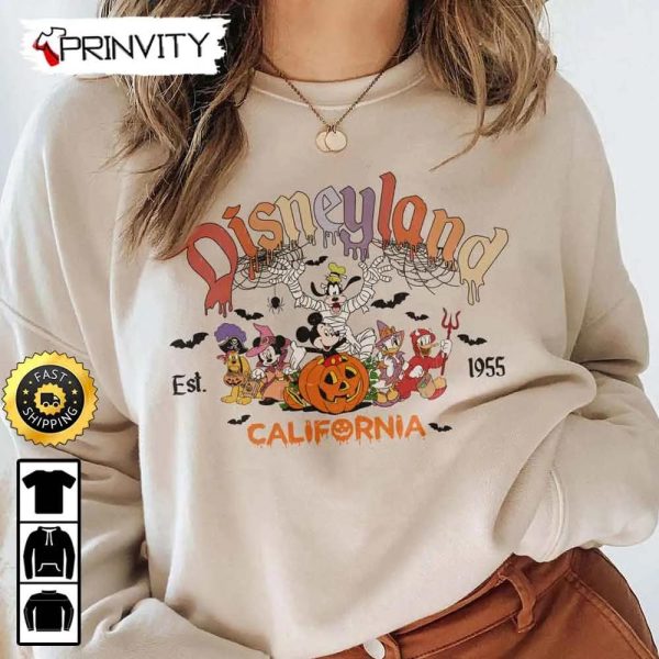 Disneyland California Est 1955 Mickey Minnie And Friends Halloween Pumpkin Sweatshirt, Walt Disney, Gift For Halloween, Unisex Hoodie, T-Shirt, Long Sleeve – Prinvity