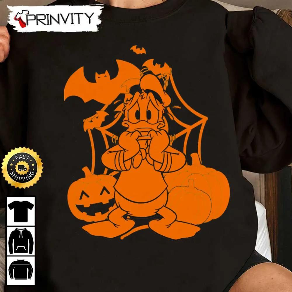 Donald Duck Halloween Pumpkin Bat Sweatshirt, Walt Disney, Gift For Halloween, Unisex Hoodie, T-Shirt, Long Sleeve - Prinvity