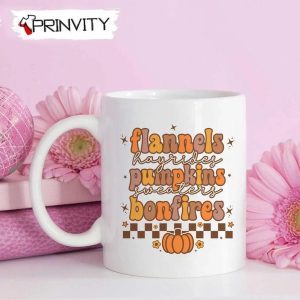 Flannels Hayrides Pumpkins Sweaters Bonfires Mug, Size 11oz & 15oz, Gift For Halloween, Halloween Pumpkin – Prinvity