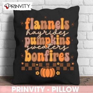 Flannels Hayrides Pumpkins Sweaters Bonfires Pillow, Gift For Halloween, Halloween Pumpkin, Size 14”x14”, 16”x16”, 18”x18”, 20”x20” – Prinvity