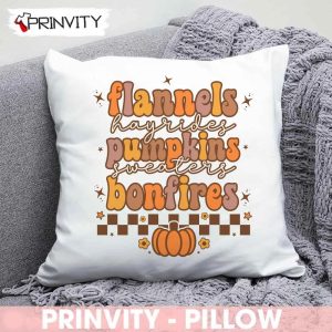 Flannels Hayrides Pumpkins Sweaters Bonfires Pillow, Gift For Halloween, Halloween Pumpkin, Size 14''x14'', 16''x16'', 18''x18'', 20''x20'' - Prinvity