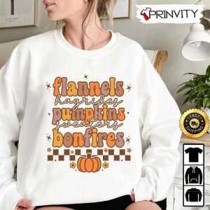 Flannels Hayrides Pumpkins Sweaters Bonfires Sweatshirt, Gift For Halloween, Halloween Pumpkin, Unisex Hoodie, T-Shirt, Long Sleeve, Tank Top – Prinvity