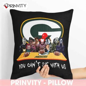 Green Bay Packers Horror Movies Halloween Pillow, You Can’t Sit With Us, Gift For Halloween, National Football League, Size 14”x14”, 16”x16”, 18”x18”, 20”x20” – Prinvity
