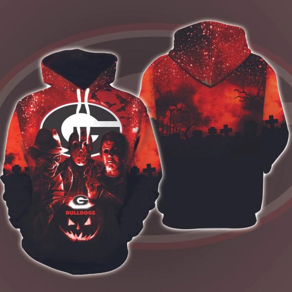 Georgia Bulldogs Horror Movies Halloween 3D Hoodie All Over Printed, FBS, Football Bowl Subdivision, NCAA, Michael Myers, Jason Voorhees – Prinvity
