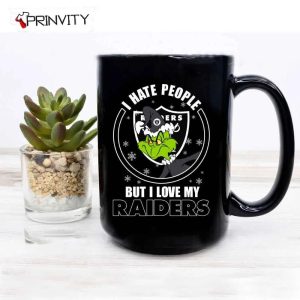 Grinch Christmas I Hate People But I Love My Raiders NFL Mug Mugs Size 11oz 15oz National Football League Merry Grinch Mas Best Christmas Gifts For 2022 Happy Holidays 2