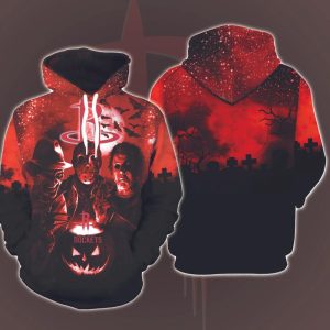 Houston Rockets Horror Movies Halloween 3D Hoodie All Over Printed, NBA, National Basketball Association, Michael Myers, Jason Voorhees, Freddy Krueger, Gift For Halloween - Prinvity
