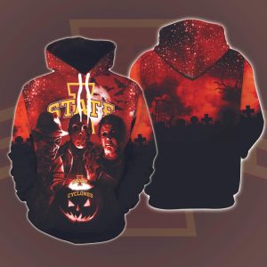 Lowa State Cyclones Horror Movies Halloween 3D Hoodie All Over Printed, FBS, Football Bowl Subdivision, NCAA, Michael Myers, Jason Voorhees - Prinvity