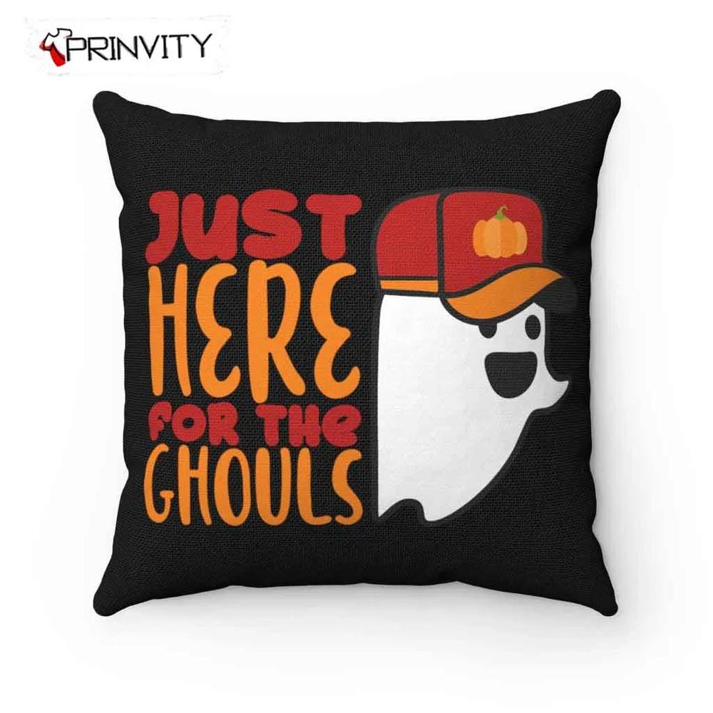 Just Here For The Ghouls Halloween Pumpkin Pillow, Boo Crew, Ghost ...