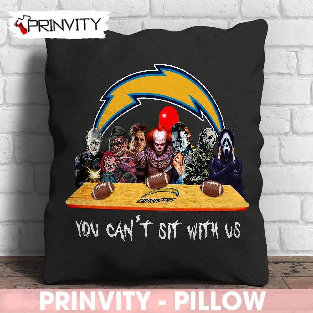 Los Angeles Chargers Horror Movies Halloween Pillow, You Can't Sit With Us, Gift For Halloween, National Football League, Size 14”x14”, 16”x16”, 18”x18”, 20”x20” - Prinvity