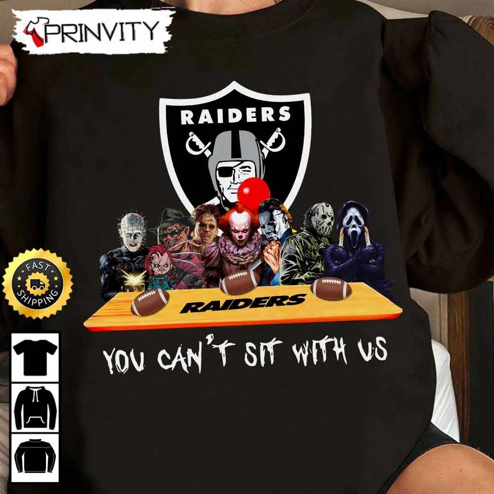 Las Vegas Raiders Horror Movies Halloween Sweatshirt, You Can't Sit With Us, Gift For Halloween, National Football League, Unisex Hoodie, T-Shirt, Long Sleeve - Prinvity