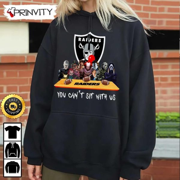 Las Vegas Raiders Horror Movies Halloween Sweatshirt, You Can’t Sit With Us, Gift For Halloween, National Football League, Unisex Hoodie, T-Shirt, Long Sleeve – Prinvity