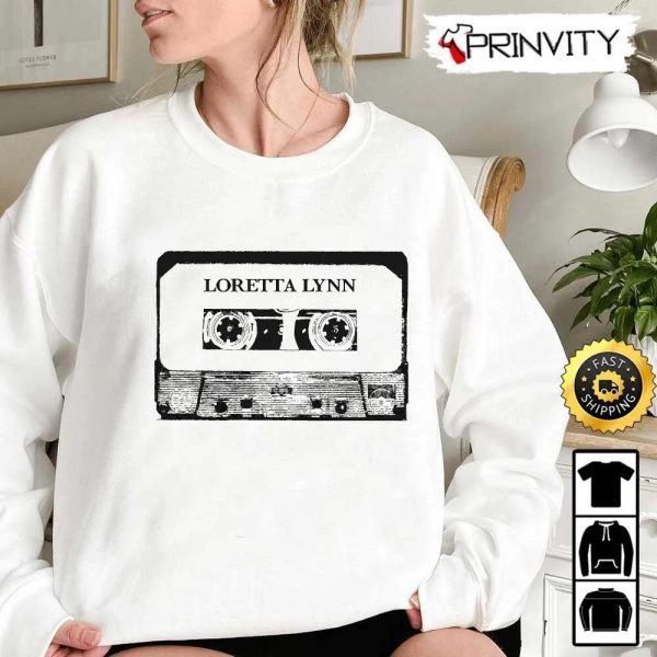 Loretta Lynn Cassette Tape T-Shirt, Country Music’s Iconic, Unisex Hoodie, Sweatshirt, Long Sleeve, Tank Top – Prinvity