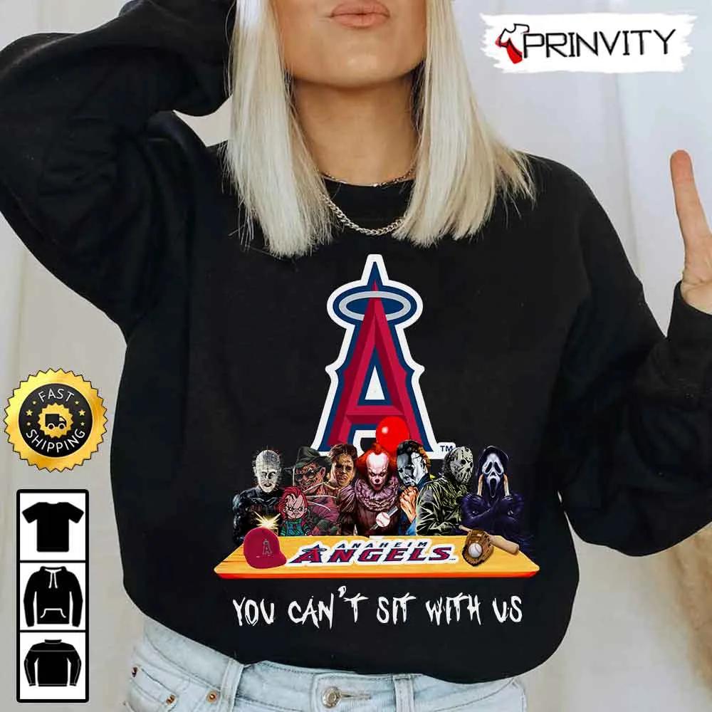 Los Angeles Angels Horror Movies Halloween Sweatshirt, You Can't Sit With Us, Gift For Halloween, Major League Baseball, Unisex Hoodie, T-Shirt, Long Sleeve - Prinvity