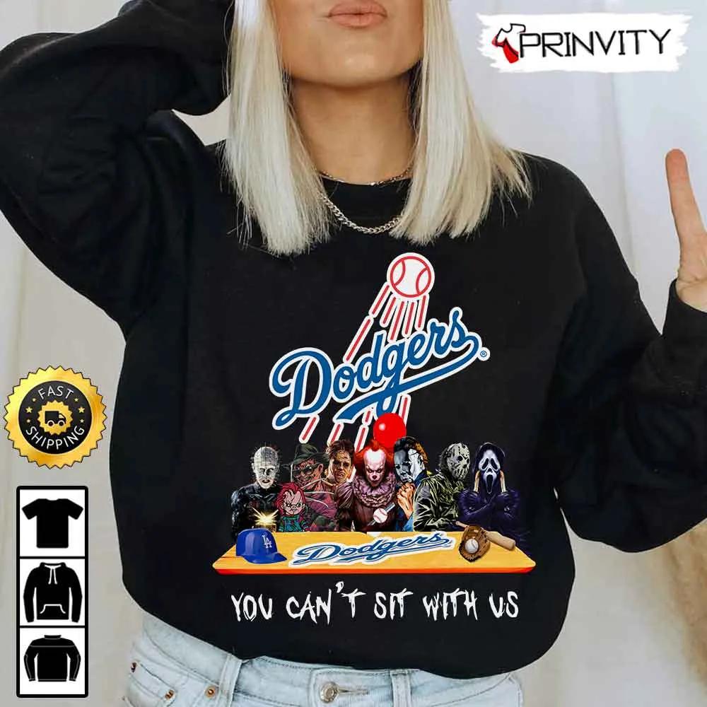 Los Angeles Dodgers Horror Movies Halloween Sweatshirt, You Can't Sit With Us, Gift For Halloween, Major League Baseball, Unisex Hoodie, T-Shirt, Long Sleeve - Prinvity