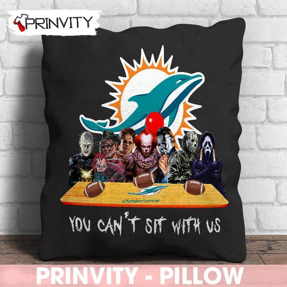 Miami Dolphins Horror Movies Halloween Pillow, You Can't Sit With Us, Gift For Halloween, National Football League, Size 14”x14”, 16”x16”, 18”x18”, 20”x20” - Prinvity
