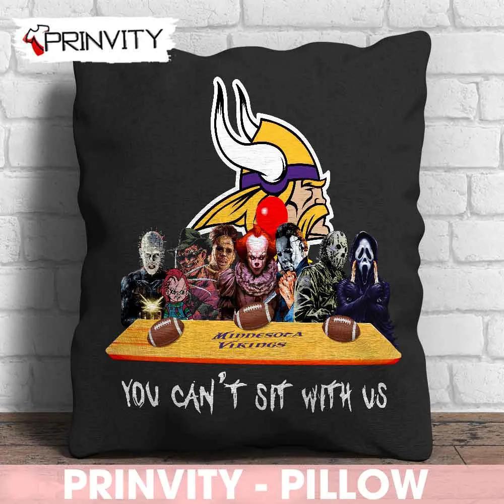 Minnesota Vikings Horror Movies Halloween Pillow, You Can't Sit With Us, Gift For Halloween, National Football League, Size 14”x14”, 16”x16”, 18”x18”, 20”x20” - Prinvity