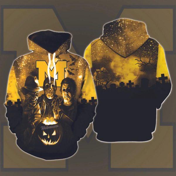 Michigan Wolverines Horror Movies Halloween 3D Hoodie All Over Printed, FBS, Football Bowl Subdivision, NCAA, Michael Myers, Jason Voorhees – Prinvity