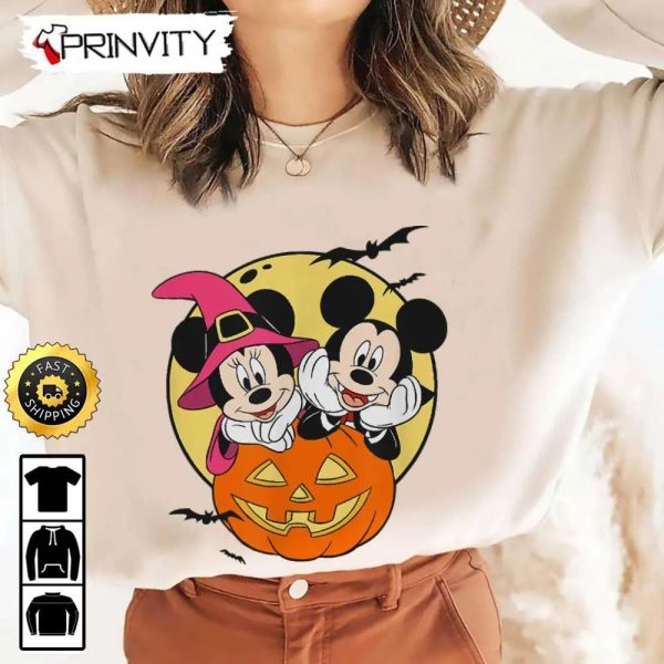Mickey And Minnie Magic Happy Halloween Pumpkin Sweatshirt, Walt Disney, Gift For Halloween, Unisex Hoodie, T-Shirt, Long Sleeve – Prinvity