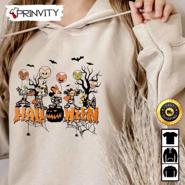 Mickey Minnie And Friends Skeleton Disney Halloween Pumpkin Balloons Sweatshirt, Walt Disney, Gift For Halloween, Unisex Hoodie, T-Shirt, Long Sleeve – Prinvity