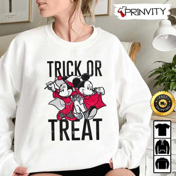 Mickey & Minnie Magic Halloween Trick Or Treat Sweatshirt, Walt Disney, Gift For Halloween, Unisex Hoodie, T-Shirt, Long Sleeve – Prinvity
