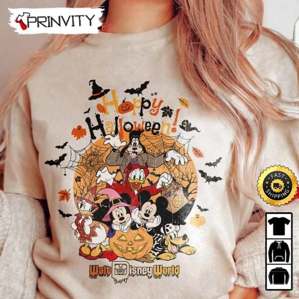 Mickey Minnie Mouse And Friend Disney Happy Halloween Pumpkin Sweatshirt, Daisy Donald Duck, Walt Disney, Gift For Halloween, Unisex Hoodie, T-Shirt, Long Sleeve – Prinvity