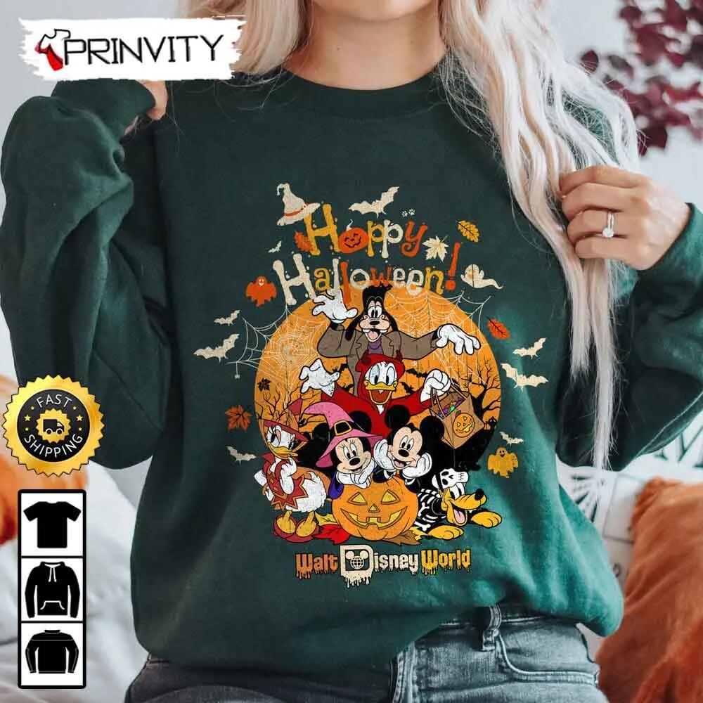 Mickey Minnie Mouse And Friend Disney Happy Halloween Pumpkin Sweatshirt, Daisy Donald Duck, Walt Disney, Gift For Halloween, Unisex Hoodie, T-Shirt, Long Sleeve - Prinvity