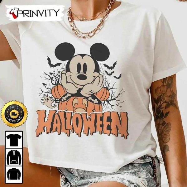 Mickey Mouse Crop Top Disney Halloween Pumpkin Scary Sweatshirt, Boo Crew, Walt Disney, Gift For Halloween, Unisex Hoodie, T-Shirt, Long Sleeve – Prinvity