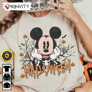 Mickey Mouse Skeleton Disney Characters Halloween Pumpkin Sweatshirt, Walt Disney, Gift For Halloween, Unisex Hoodie, T-Shirt, Long Sleeve - Prinvity