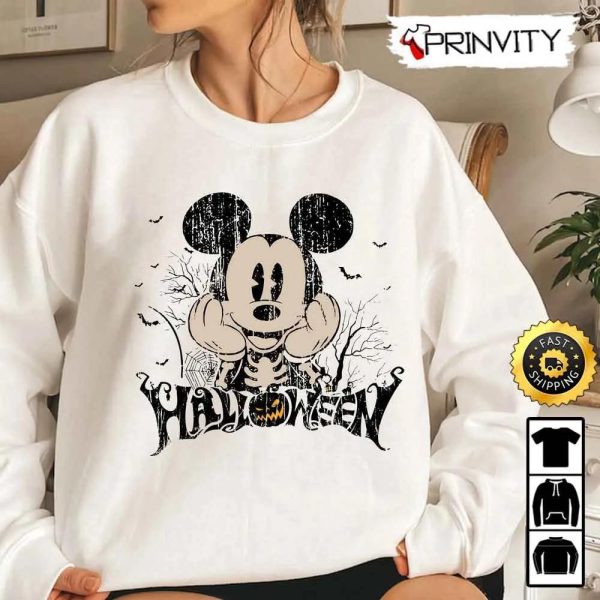 Mickey Mouse Skeleton Disney Halloween Pumpkin Scary Sweatshirt, Walt Disney, Gift For Halloween, Unisex Hoodie, T-Shirt, Long Sleeve – Prinvity