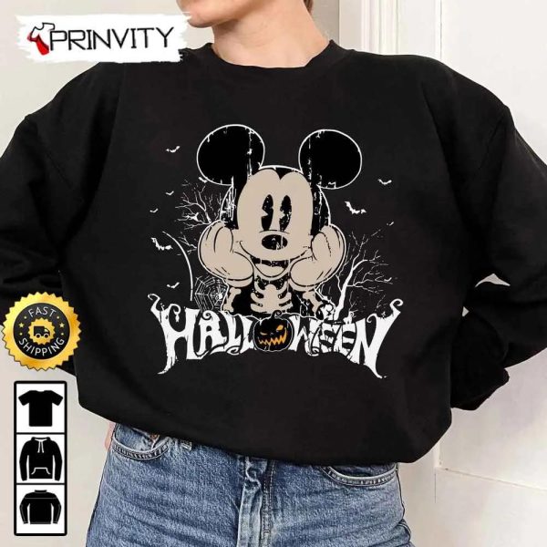 Mickey Mouse Skeleton Disney Halloween Pumpkin Scary Sweatshirt, Walt Disney, Gift For Halloween, Unisex Hoodie, T-Shirt, Long Sleeve – Prinvity