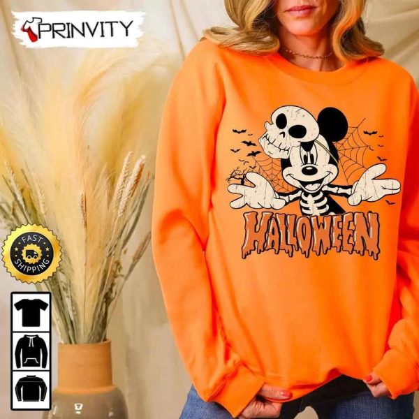 Mickey Mouse Skeleton Funny Disney Halloween Sweatshirt, Walt Disney, Gift For Halloween, Unisex Hoodie, T-Shirt, Long Sleeve – Prinvity