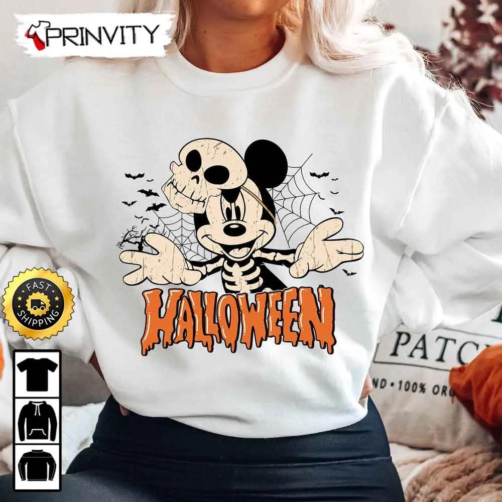 Mickey Mouse Skeleton Funny Disney Halloween Sweatshirt, Walt Disney, Gift For Halloween, Unisex Hoodie, T-Shirt, Long Sleeve - Prinvity