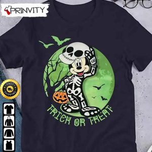 Mickey Mouse Skeleton Trick Or Treat In The Moonligh Disney Halloween Sweatshirt, Walt Disney, Gift For Halloween, Unisex Hoodie, T-Shirt, Long Sleeve - Prinvity