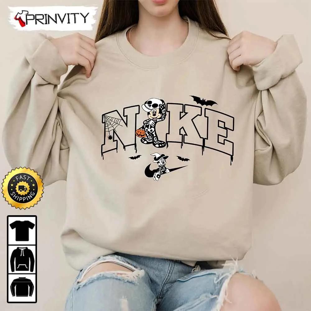 Mickey Skeleton Nike Disney Halloween 2022 Sweatshirt, Walt Disney, Gift For Halloween, Unisex Hoodie, T-Shirt, Long Sleeve - Prinvity