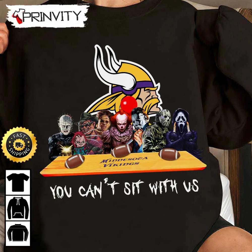 Minnesota Vikings Horror Movies Halloween Sweatshirt, You Can't Sit With Us, Gift For Halloween, National Football League, Unisex Hoodie, T-Shirt, Long Sleeve - Prinvity