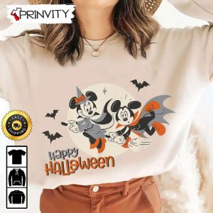 Minnie And Mickey Happy Halloween Flying Sweatshirt, Walt Disney, Gift For Halloween, Unisex Hoodie, T-Shirt, Long Sleeve - Prinvity