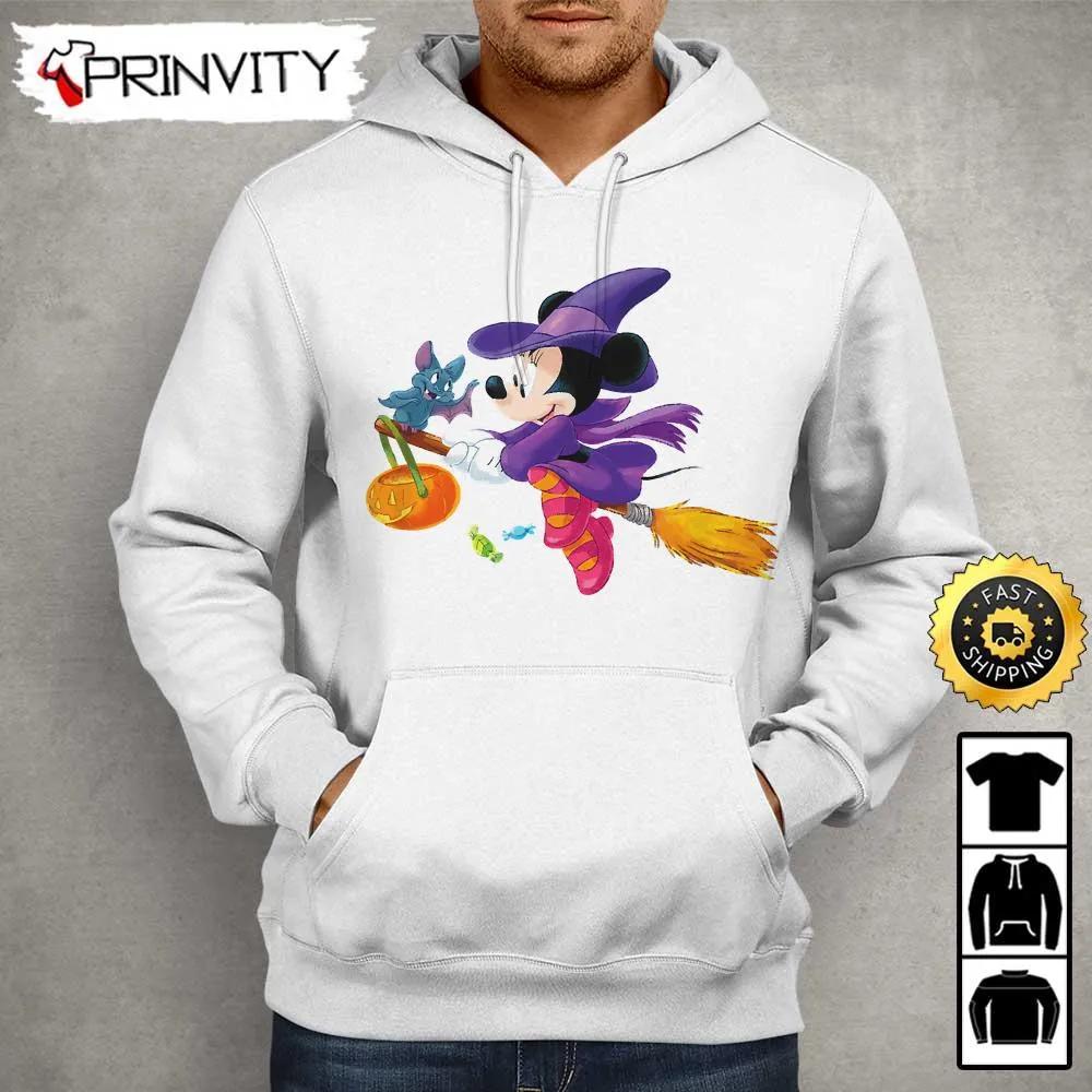 Minnie Mouse Flying Witch Halloween Sweatshirt, Walt Disney, Gift For Halloween, Unisex Hoodie, T-Shirt, Long Sleeve - Prinvity