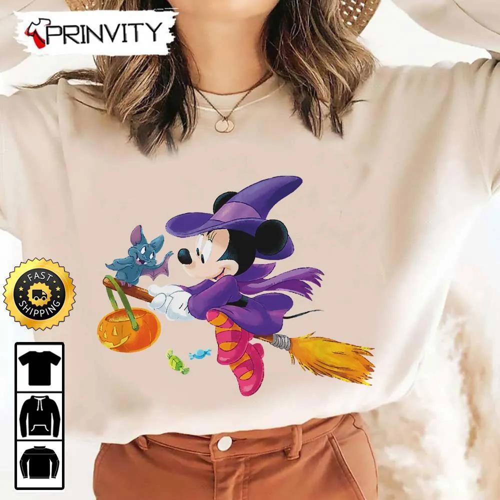 Minnie Mouse Flying Witch Halloween Sweatshirt, Walt Disney, Gift For Halloween, Unisex Hoodie, T-Shirt, Long Sleeve - Prinvity