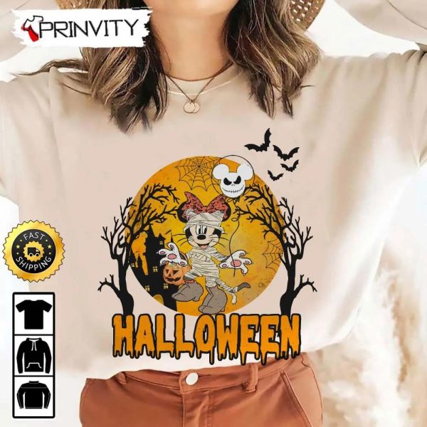 Minnie Mouse Halloween Pumpkin Balloon Jack Skellington Scary Sweatshirt, Walt Disney, Gift For Halloween, Unisex Hoodie, T-Shirt, Long Sleeve – Prinvity