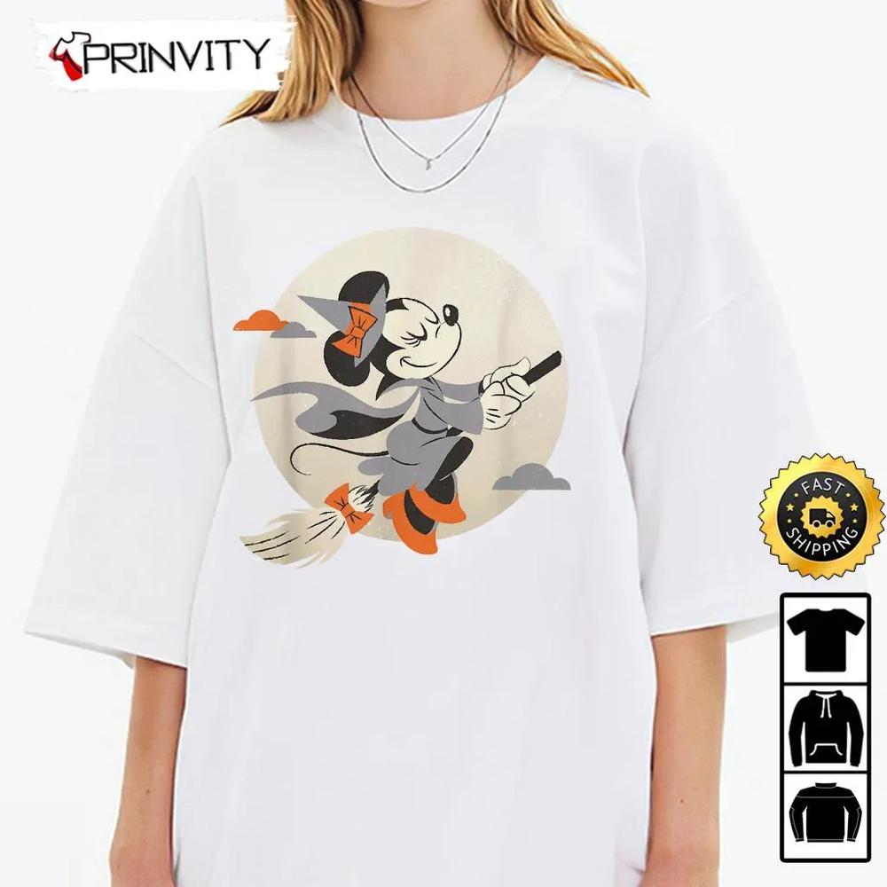 Minnie Mouse Magic Flying Witch Halloween Sweatshirt, Walt Disney, Gift For Halloween, Unisex Hoodie, T-Shirt, Long Sleeve - Prinvity