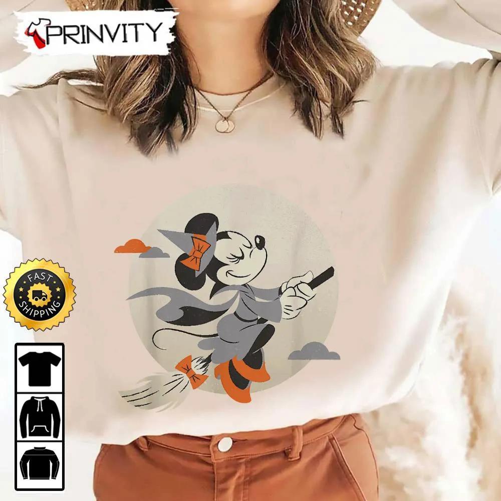 Minnie Mouse Magic Flying Witch Halloween Sweatshirt, Walt Disney, Gift For Halloween, Unisex Hoodie, T-Shirt, Long Sleeve - Prinvity