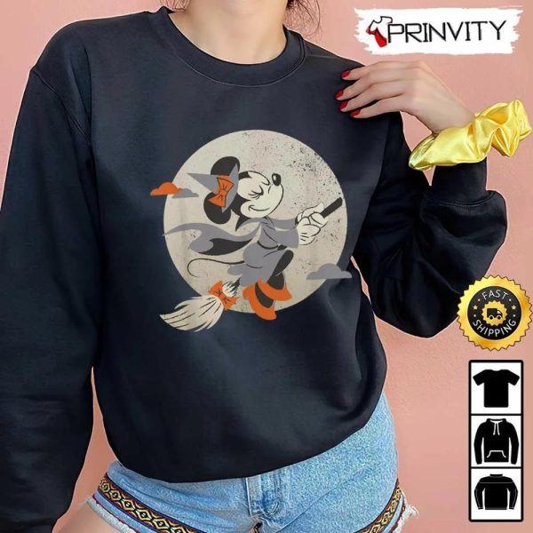 Minnie Mouse Magic Flying Witch Halloween Sweatshirt, Walt Disney, Gift For Halloween, Unisex Hoodie, T-Shirt, Long Sleeve – Prinvity