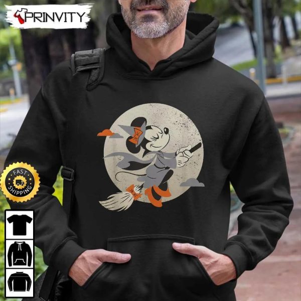 Minnie Mouse Magic Flying Witch Halloween Sweatshirt, Walt Disney, Gift For Halloween, Unisex Hoodie, T-Shirt, Long Sleeve – Prinvity