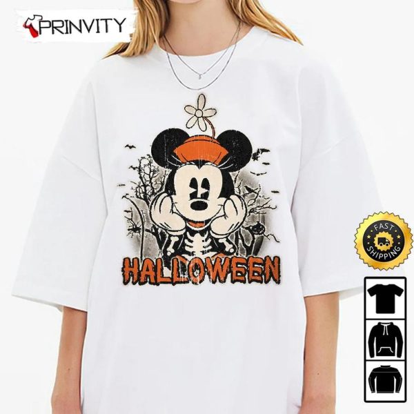 Minnie Mouse Skeleton Cute Halloween Sweatshirt, Walt Disney, Gift For Halloween, Unisex Hoodie, T-Shirt, Long Sleeve – Prinvity