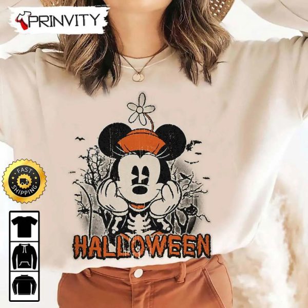Minnie Mouse Skeleton Cute Halloween Sweatshirt, Walt Disney, Gift For Halloween, Unisex Hoodie, T-Shirt, Long Sleeve – Prinvity